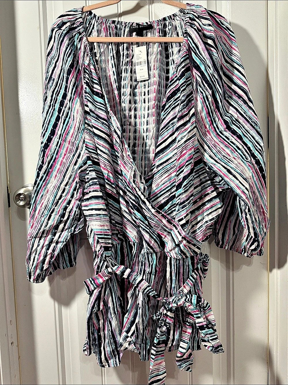 Lane Bryant Abstract Stripe faux wrap blouse Black & Pink Size 38/40 NWT